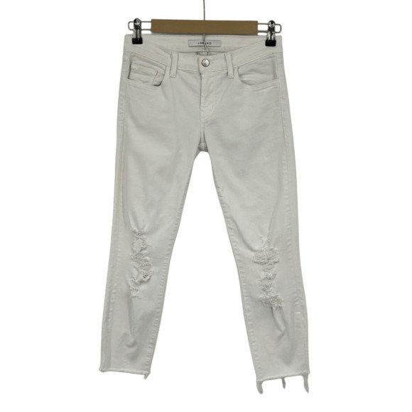 J Brand White Denim Distressed Raw Hem Low-Rise Demented Cropped Jeans Size 25 - Picture 1 of 14